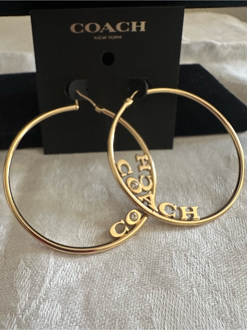 Coach Gold Hoop Earrings with Logo Charm
